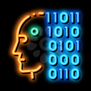 robot binary code neon light sign vector. Glowing bright icon robot binary code sign. transparent symbol illustration