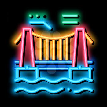 suspension bridge in water neon light sign vector. Glowing bright icon suspension bridge in water sign. transparent symbol illustration