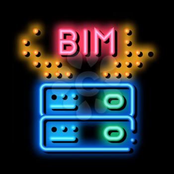 building information modeling neon light sign vector. Glowing bright icon building information modeling sign. transparent symbol illustration