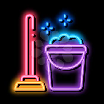plunger cleaner neon light sign vector. Glowing bright icon plunger cleaner sign. transparent symbol illustration