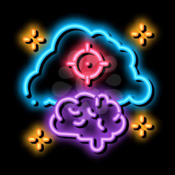 brain cloud target neon light sign vector. Glowing bright icon brain cloud target sign. transparent symbol illustration