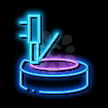 tire and jack neon light sign vector. Glowing bright icon tire and jack sign. transparent symbol illustration