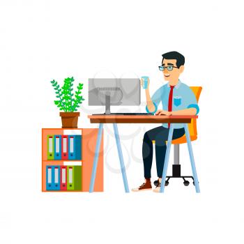inspired programmer drinking water on home office working on new project cartoon vector. inspired programmer drinking water on home office working on new project character. isolated flat cartoon illustration