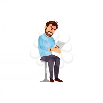 blogger man anger on hating comments in vlog cartoon vector. blogger man anger on hating comments in vlog character. isolated flat cartoon illustration