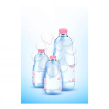 Mineral Water Creative Promotional Poster Vector. Mineral Water For Kids Blank Bottles Packages On Advertising Banner. Natural Liquid Containers Stylish Concept Template Illustration