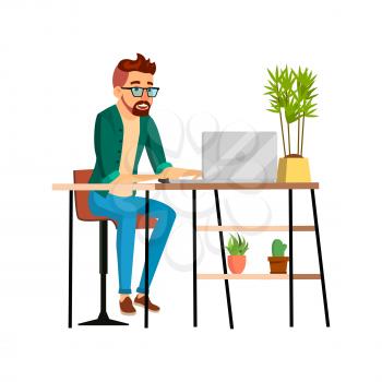 young man searching job on computer and sending cv cartoon vector. young man searching job on computer and sending cv character. isolated flat cartoon illustration
