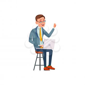 businessman laughing from funny video on laptop screen cartoon vector. businessman laughing from funny video on laptop screen character. isolated flat cartoon illustration
