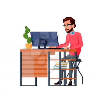 man artist drawing image on computer at home cartoon vector. man artist drawing image on computer at home character. isolated flat cartoon illustration