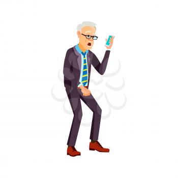 elderly man shocked from message on phone cartoon vector. elderly man shocked from message on phone character. isolated flat cartoon illustration