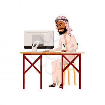 arab guy socializes with partner online cartoon vector. arab guy socializes with partner online character. isolated flat cartoon illustration