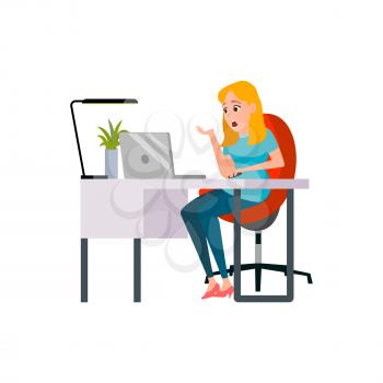shocked woman catch virus on laptop cartoon vector. shocked woman catch virus on laptop character. isolated flat cartoon illustration