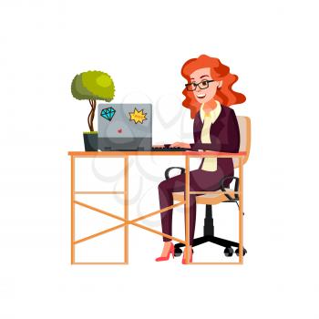business woman chatting with international partner on laptop cartoon vector. business woman chatting with international partner on laptop character. isolated flat cartoon illustration