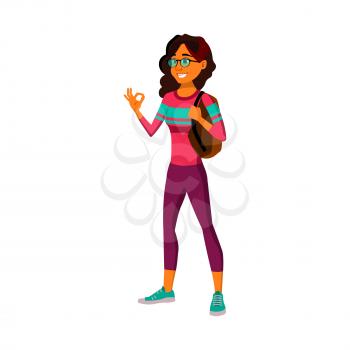 hispanic woman with bag approving order in shop cartoon vector. hispanic woman with bag approving order in shop character. isolated flat cartoon illustration