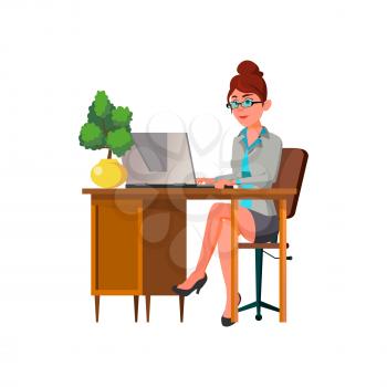 pretty businesswoman selling online cartoon vector. pretty businesswoman selling online character. isolated flat cartoon illustration