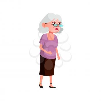 shocked lady senior looking at amazing old house cartoon vector. shocked lady senior looking at amazing old house character. isolated flat cartoon illustration