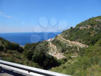 HIGHWAY, MONTENEGRO - AUGUST 28, 2014: Landmarks and landscape of the motorway Petrovac - Tivat