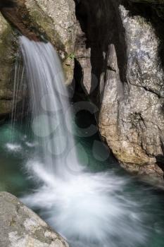 Waterfall at the Val Vertova torrent Lombardy near Bergamo in Italy