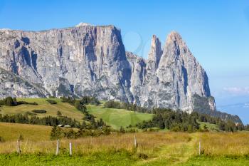 View of Sciliar mountain in the Dolomites, South Tyrol, Italy