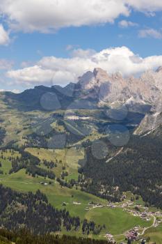 View of the Dolomites near Selva, South Tyrol, Italy