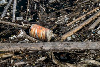 PIEVE DI CADORE, VENETO/ITALY - AUGUST 10 : Pollution in the reservoir at Pieve di Cadore, Veneto, Italy on August 10, 2020