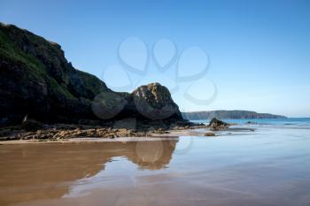 View of a derserted Broad Haven beach in Pembrokeshire