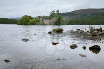 Castle in the middle of Loch an Eilein near Aviemore Scotland