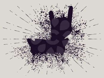 Cartoon human hands with gestures, grunge silhouette with splatters.