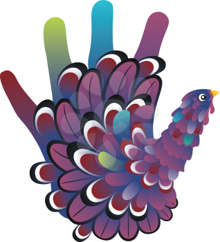 Colorful thanksgiving design with cute hand print turkey.