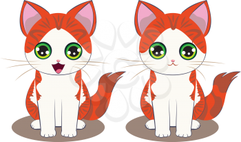 Funny ginger kitten with big green eyes illustration.