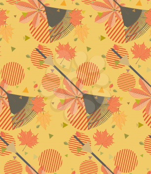 Autumn fallen leaves with rake design illustration.