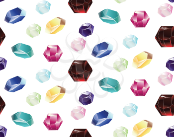 Abstract colorful rock crystal design in different shapes on white background.