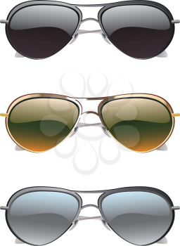 Set of colorful sunglasses on white background.