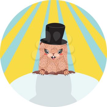 Cartoon kawaii animal, groundhog day greeting illustration.