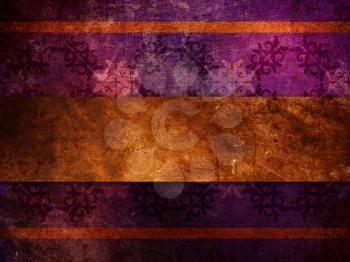 Illustration of purple puttern background with gold ribbon, old vintage grunge texture.