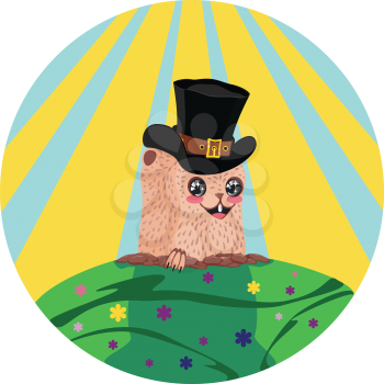 Cartoon kawaii animal, groundhog day greeting illustration.