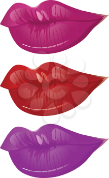 Female lips of different colors on white background.