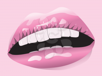 Illustration of pink shiny smiling lips background