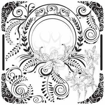 Ornamental floral frame with lily flowers in art nouveau style design.