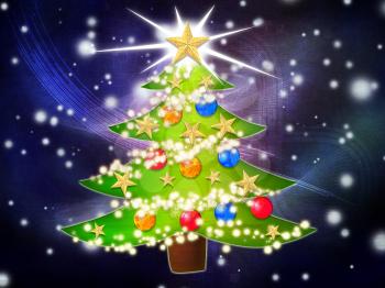 Abstract background with decorated cartoon Christmas tree.