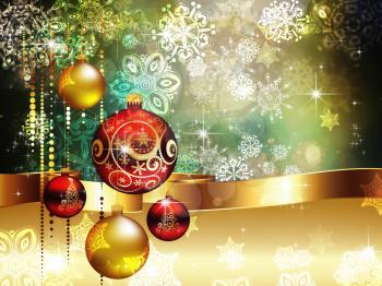 Decorative colorful background with Christmas balls and snowflakes.