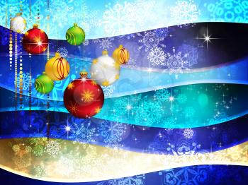 Decorative colorful background with Christmas balls and snowflakes.