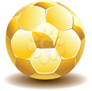 Golden shiny soccer ball illustration on white background.