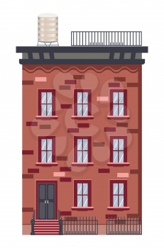 Cartoon old brick house of retro town design.