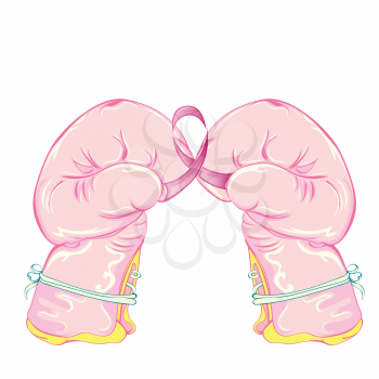 Breast cancer awareness pink ribbon with boxing gloves design.