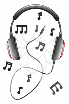 Big headsets and cartoon music notes design.