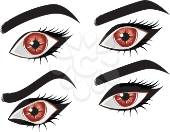Stylized cartoon brown eye in different expressions set.