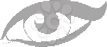 Stylized human eye with halftone effect in black and white.