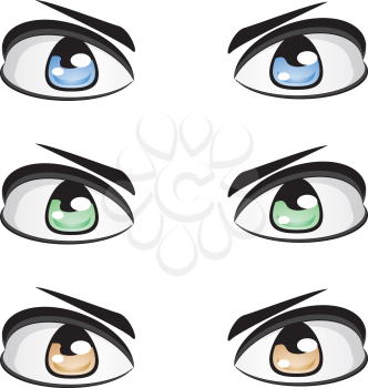 Illustration of man's eyes of different colors on white.
