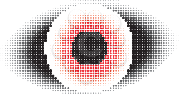 Stylized eye with halftone effect in red and black