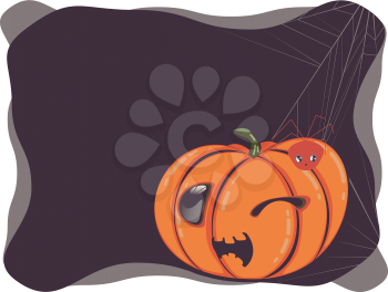 Holiday banner design with cute halloween pumpkin illustration.